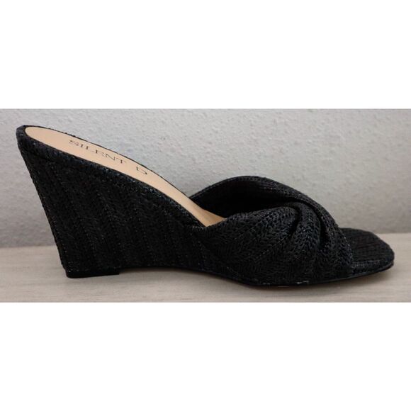 Silent D Women's Sz 39 US 8-8.5 Black Synthetic Raffia Katia Wedge Sandals - Picture 7 of 10
